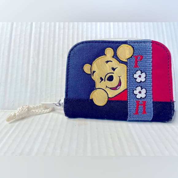 Winnie The Pooh Canvas Wallet Red Black Blue Cute Zipper Change - Picture 1 of 6